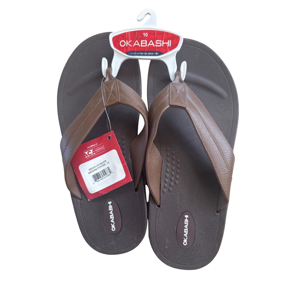 Okabashi Mens Voyager Brown Toffee‎ Flip Flop Sandals Size 10 Made in USA NEW
